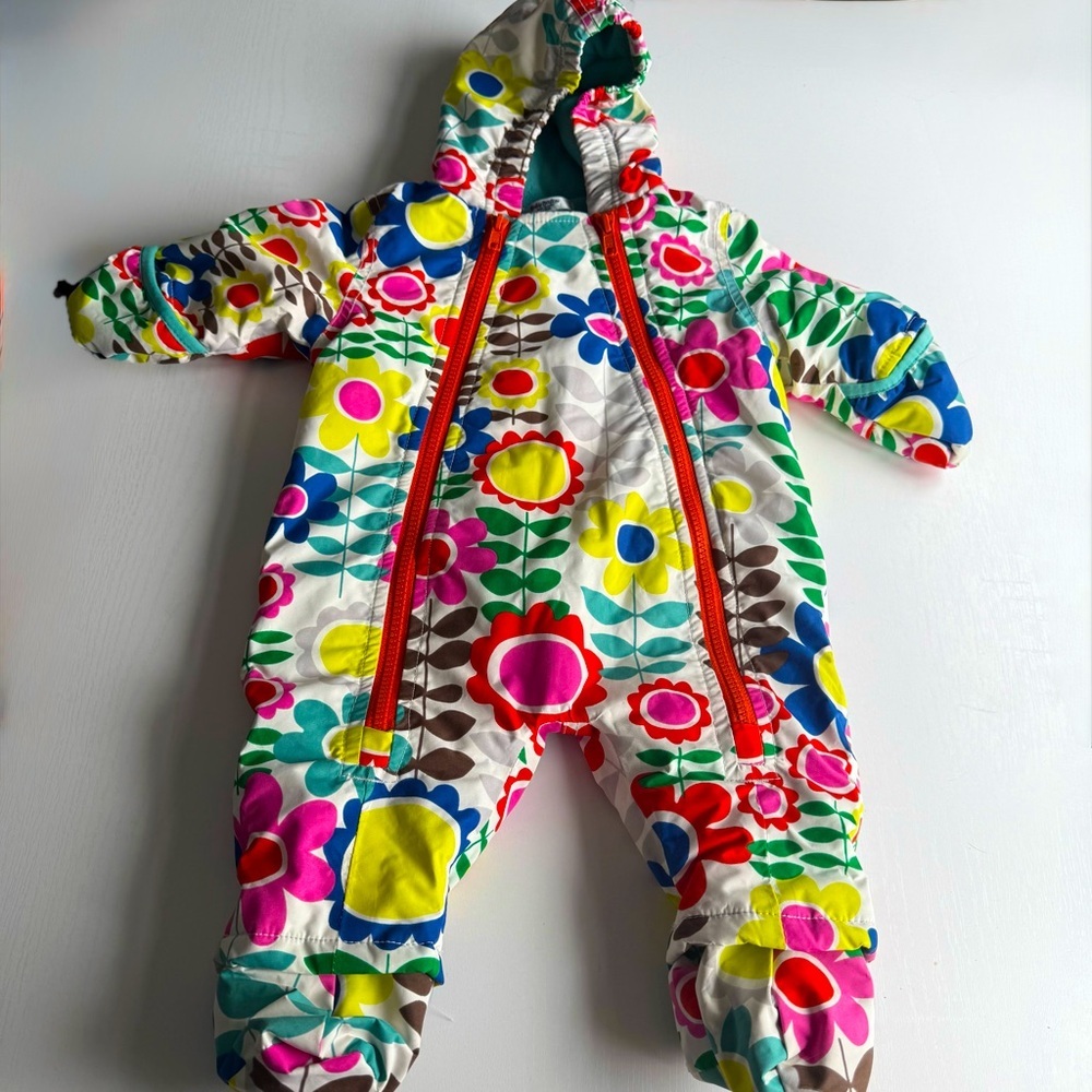 Baby Boden Colorful Floral One Piece Snowsuit‎ Booties Fleece Lined size 0-3